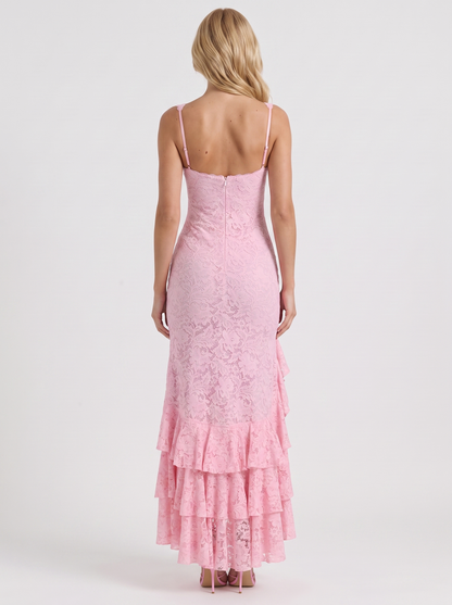Poppy Lace Puff Sleeve Maxi Dress - Light Pink