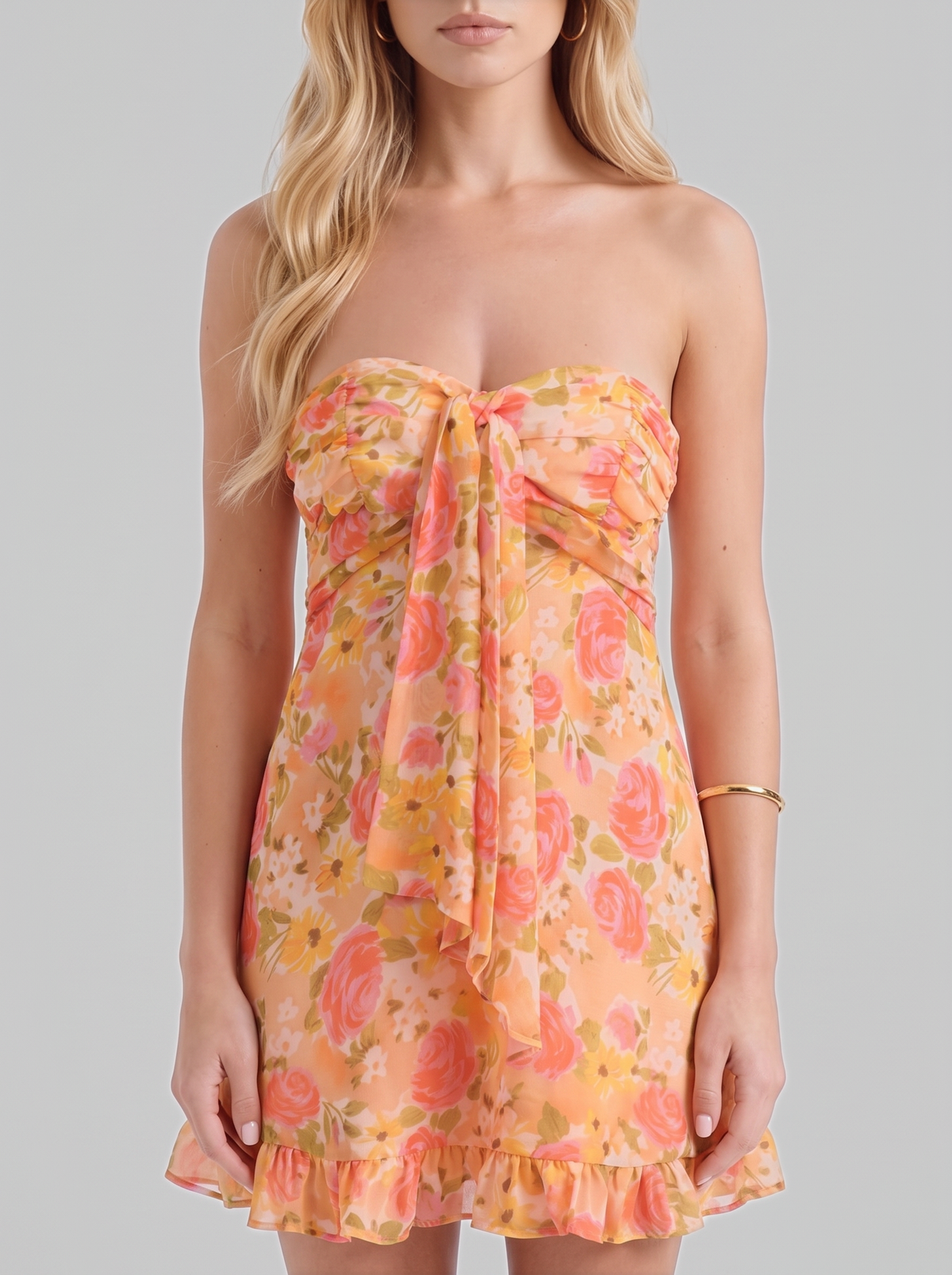 Primrose Floral Mini Dress - Peach Floral