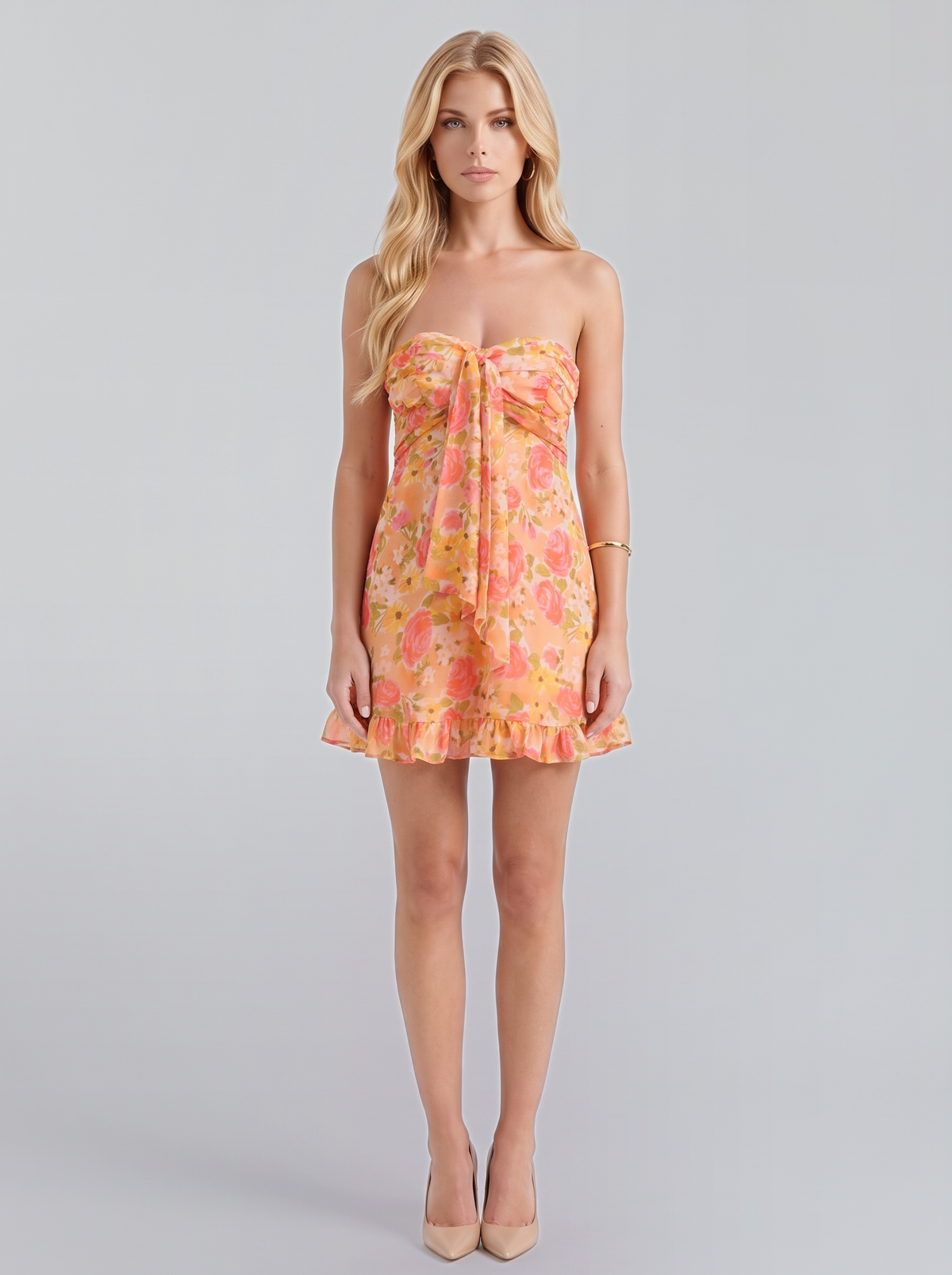 Primrose Floral Mini Dress - Peach Floral