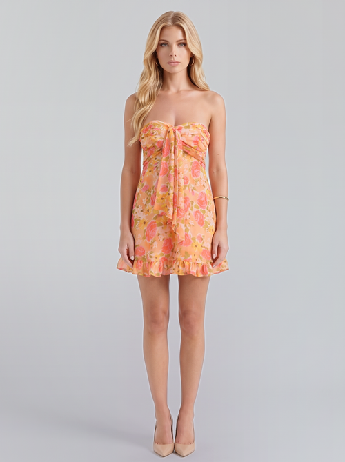 Primrose Floral Mini Dress - Peach Floral