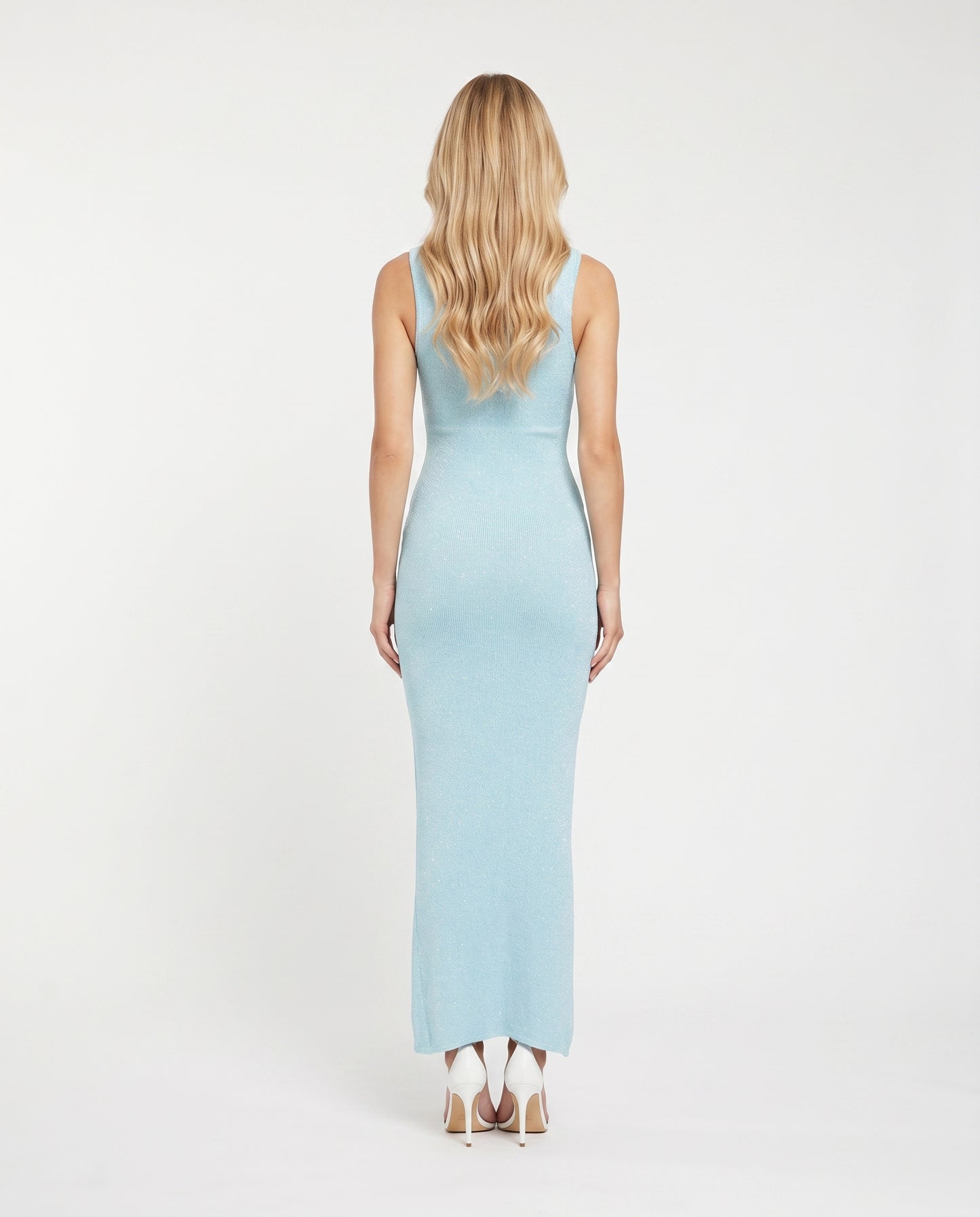 Rachel Sequin Scoop Neck Bodycon Maxi Dress - Light Blue