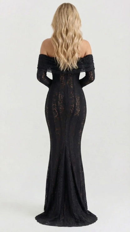Rebekah Lace Off-Shoulder Maxi Dress - Black