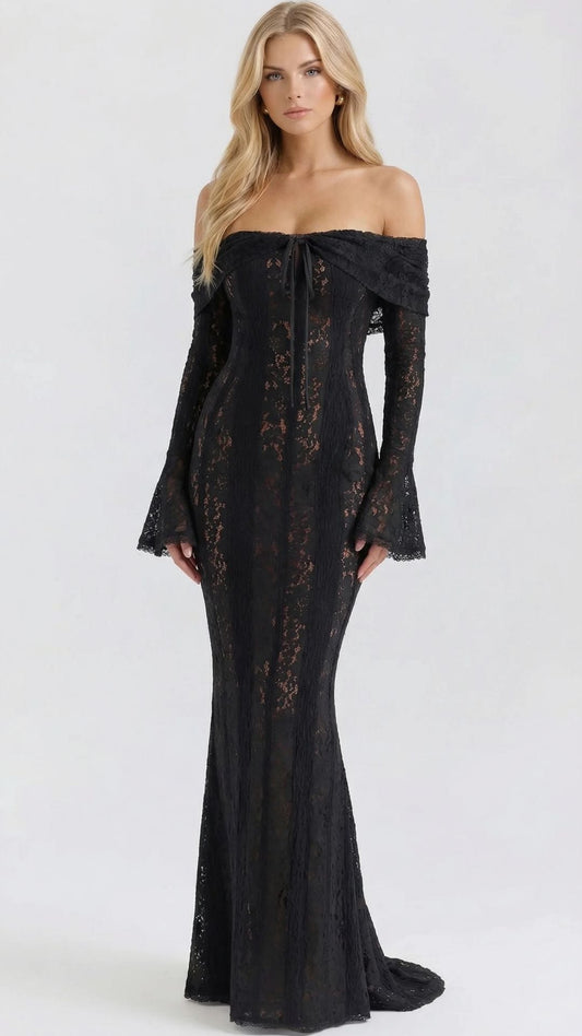 Rebekah Lace Off-Shoulder Maxi Dress - Black