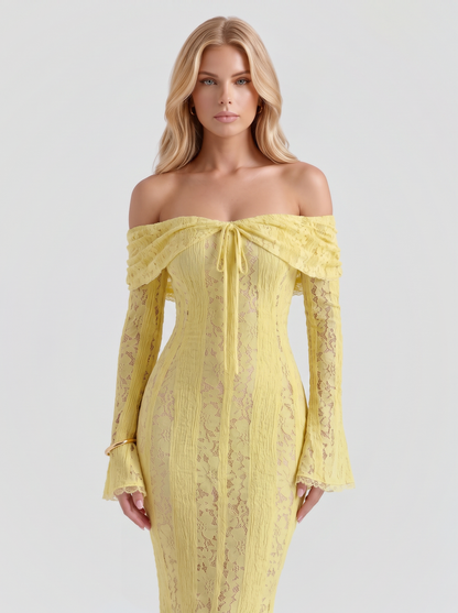 Rebekah Lace Off-Shoulder Maxi Dress - Yellow