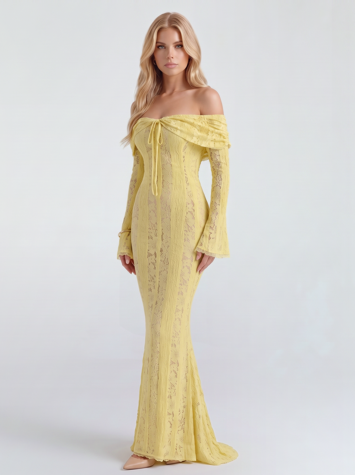 Rebekah Lace Off-Shoulder Maxi Dress - Yellow