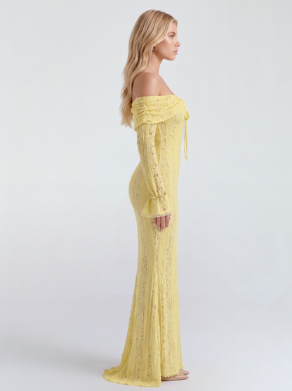 Rebekah Lace Off-Shoulder Maxi Dress - Yellow