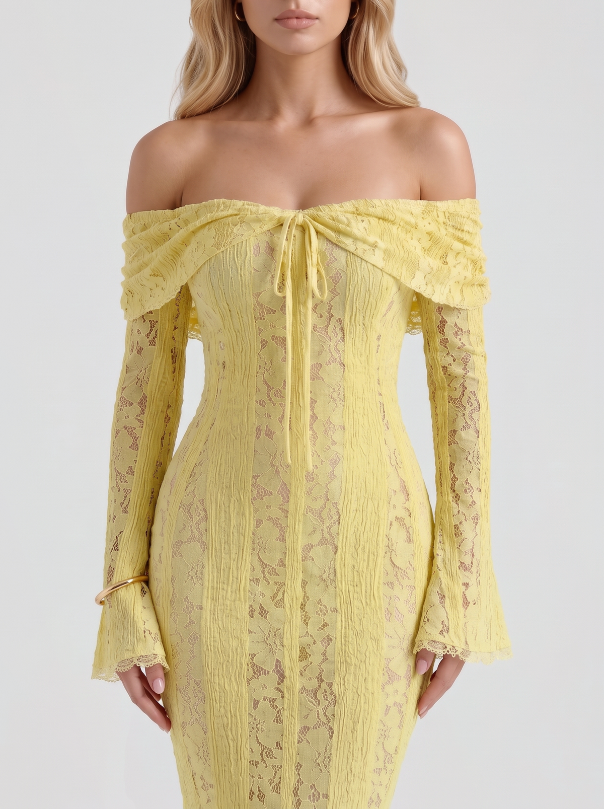 Rebekah Lace Off-Shoulder Maxi Dress - Yellow