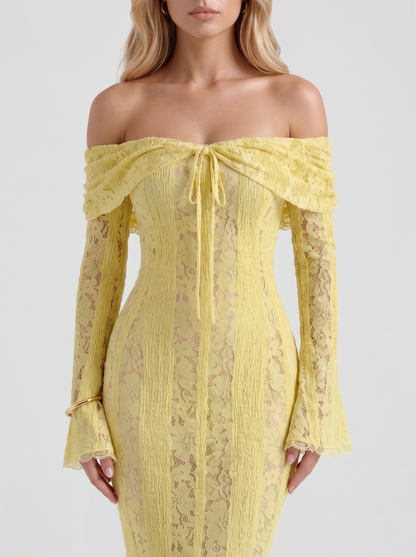 Rebekah Lace Off-Shoulder Maxi Dress - Yellow