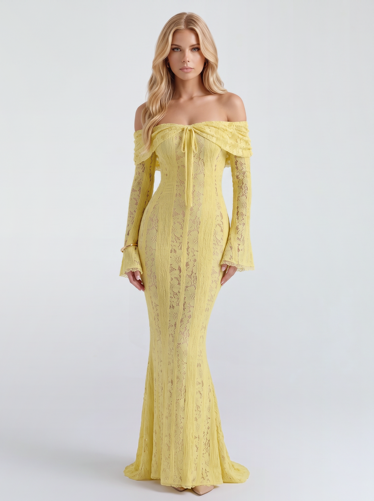 Rebekah Lace Off-Shoulder Maxi Dress - Yellow