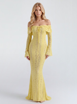 Rebekah Lace Off-Shoulder Maxi Dress - Yellow