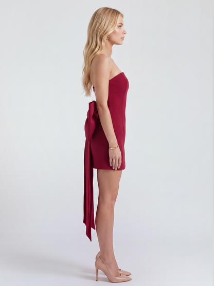 Renata Bow Mini Dress - Wine