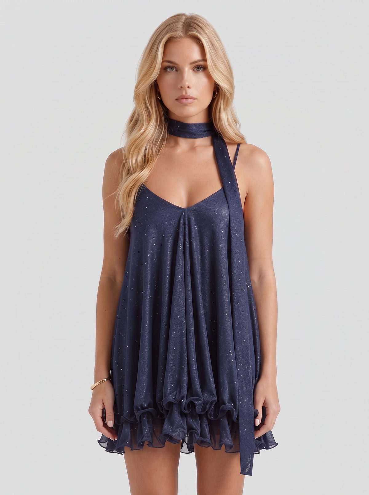 Rhiannon Shimmer Mini Dress - Navy Blue