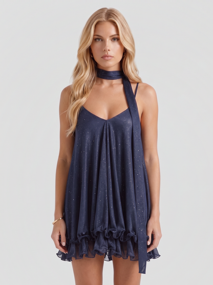Rhiannon Shimmer Mini Dress - Navy Blue