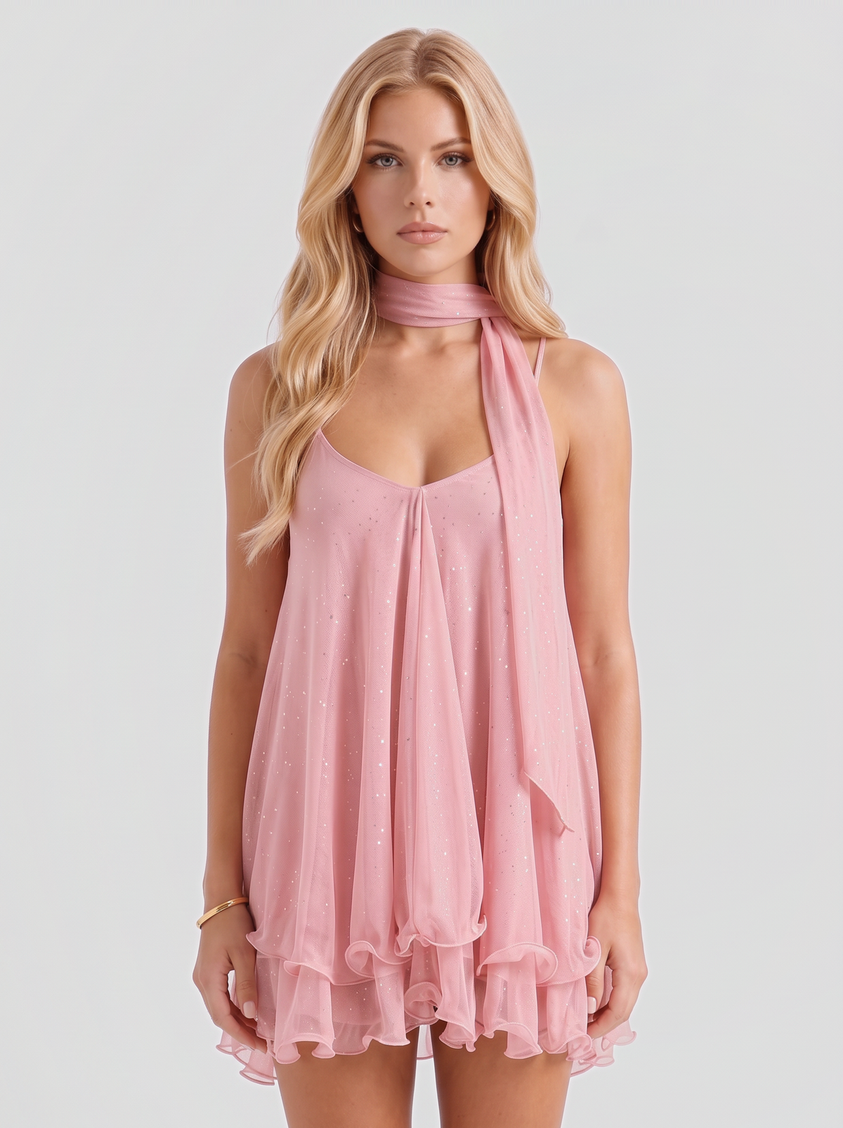 Rhiannon Shimmer Mini Dress - Pink