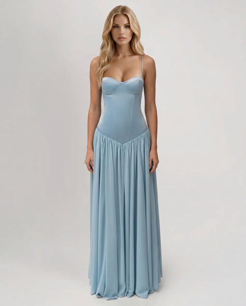 Women's Blue Corset Sweetheart Wedding Guest Bridesmaid Maxi Dress – Kaylas Collectives
