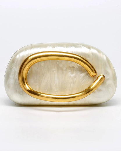 Women ivory clutch bag with chain strap and marbled acrylic