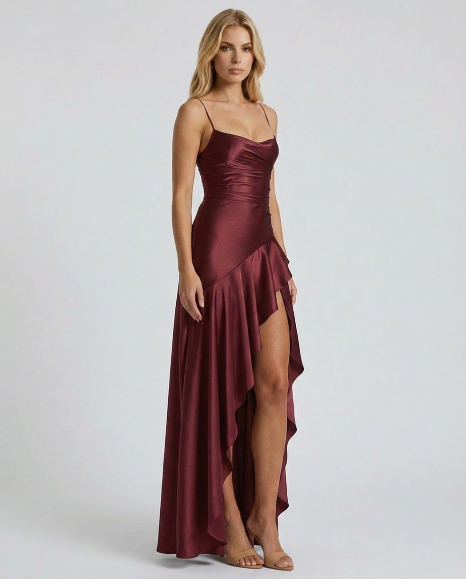 Rosalie Cowl Maxi Dress - Cherry Lacquer
