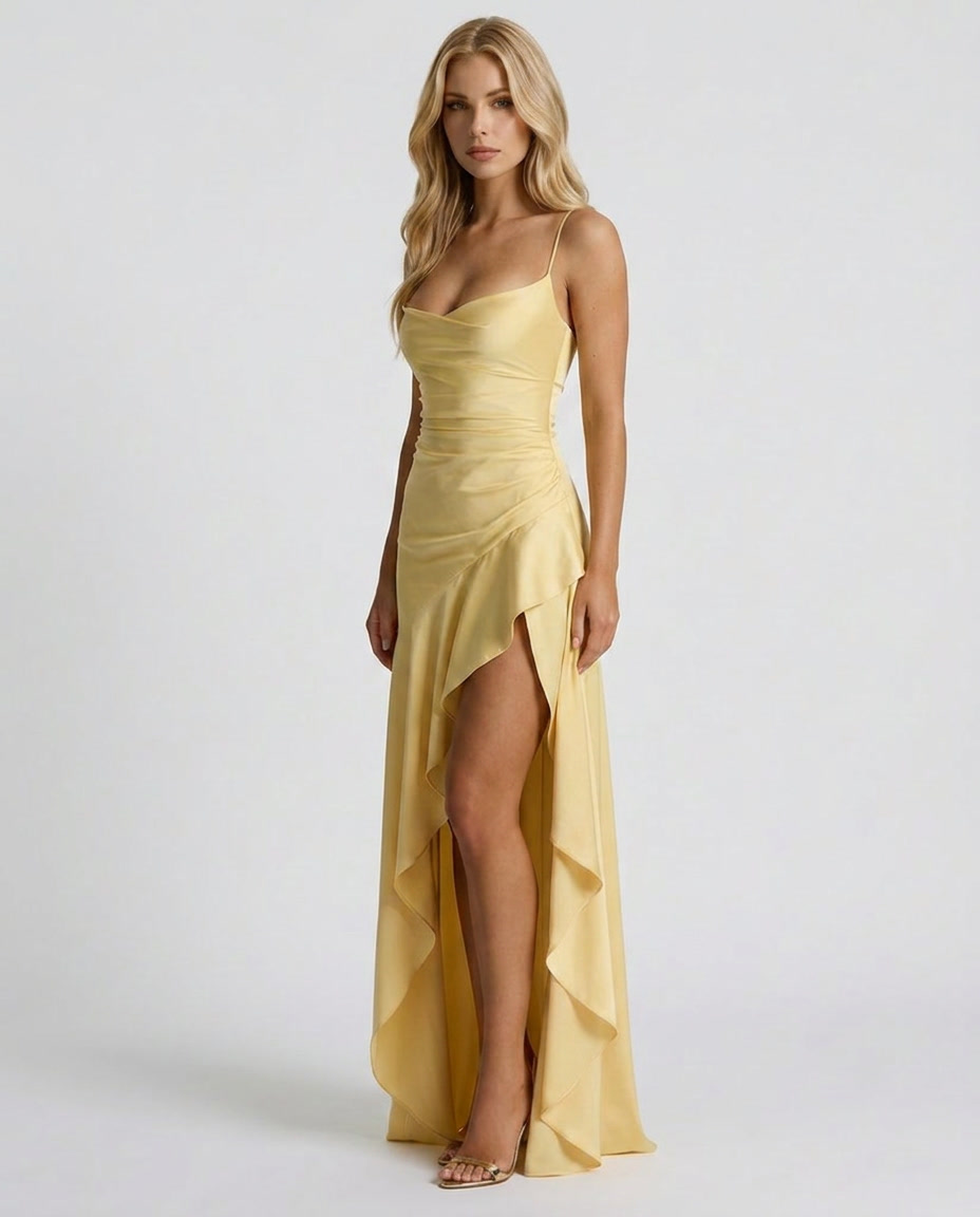 Rosalie Cowl Maxi Dress - Lemon
