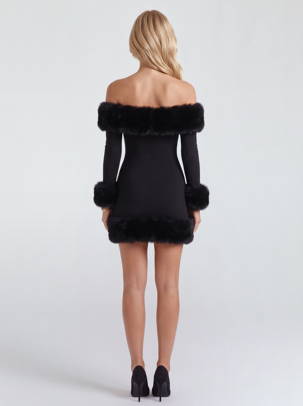 Rosella Fur Mini Dress - Black