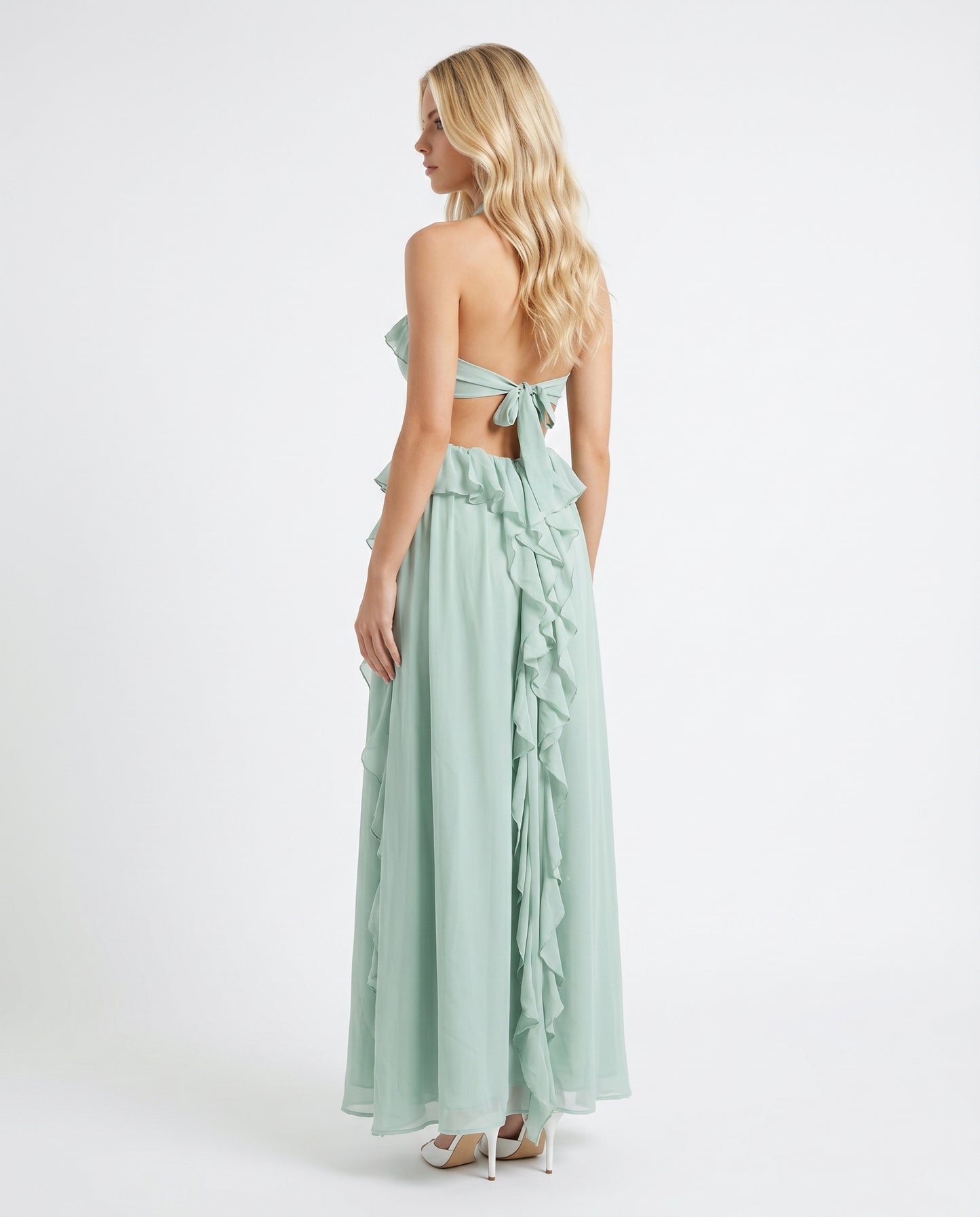 Roselyn Floral Ruffle Cutout Maxi Dress - Green