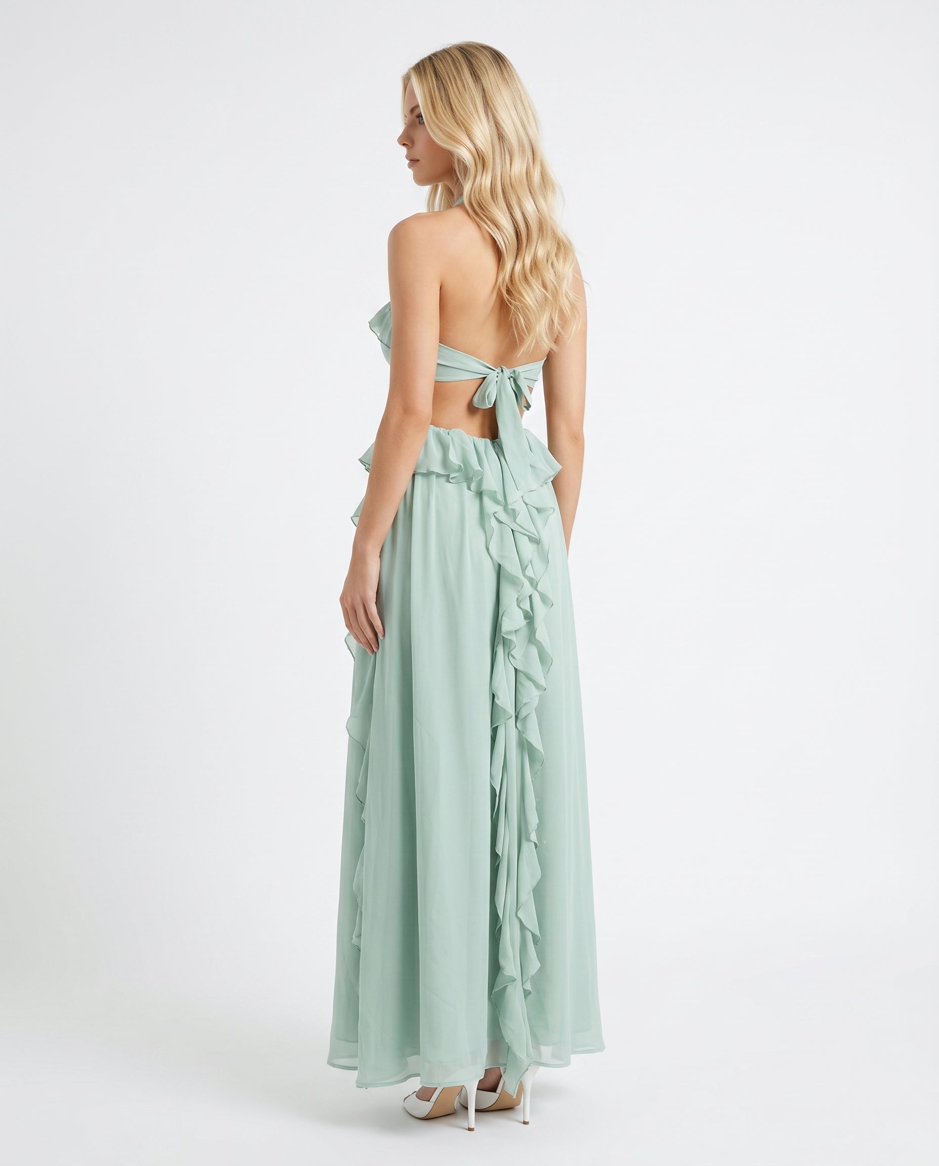 Roselyn Floral Ruffle Cutout Maxi Dress - Green