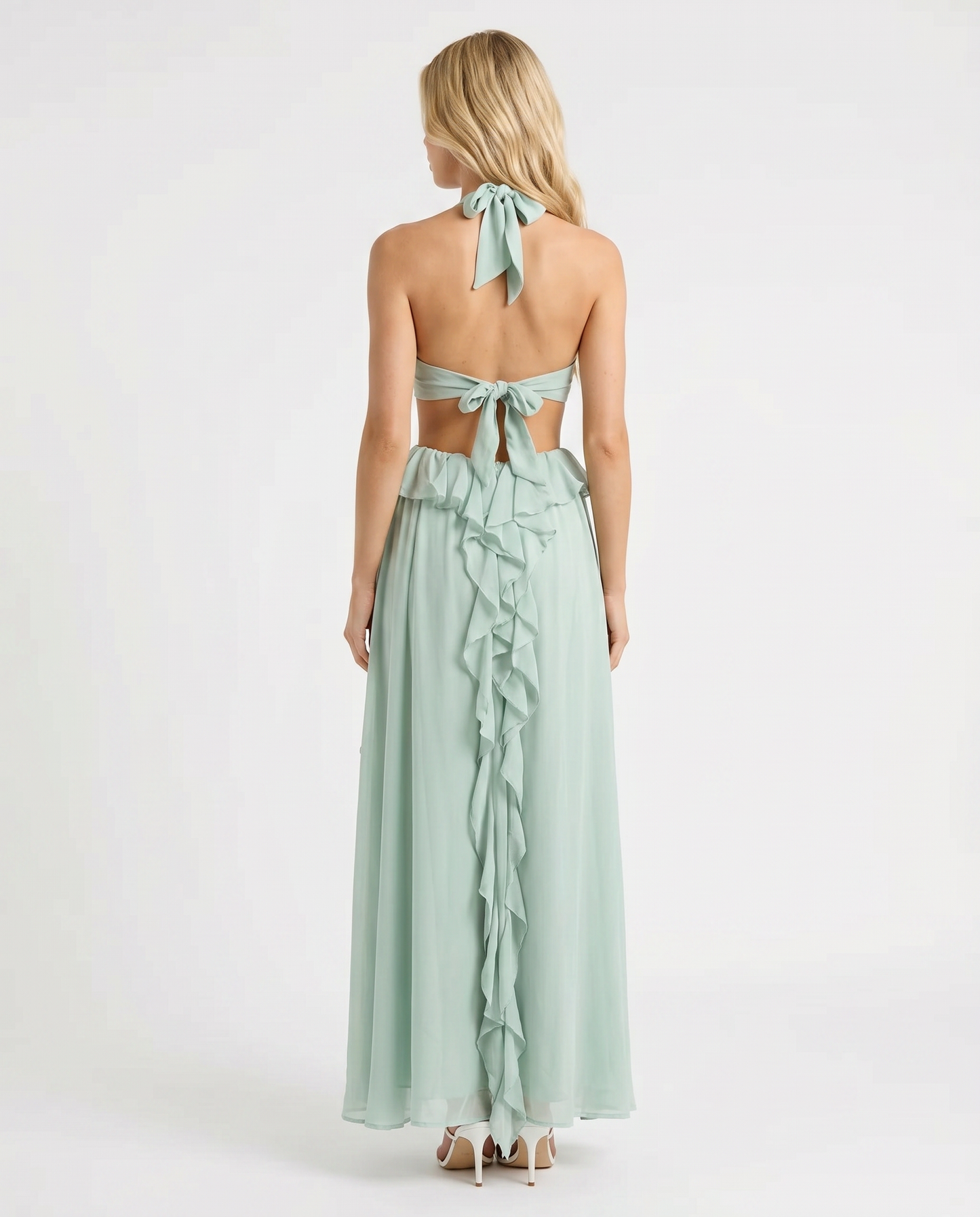 Roselyn Floral Ruffle Cutout Maxi Dress - Green
