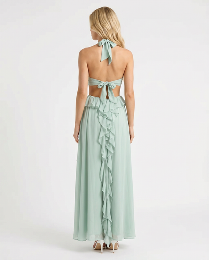 Roselyn Floral Ruffle Cutout Maxi Dress - Green