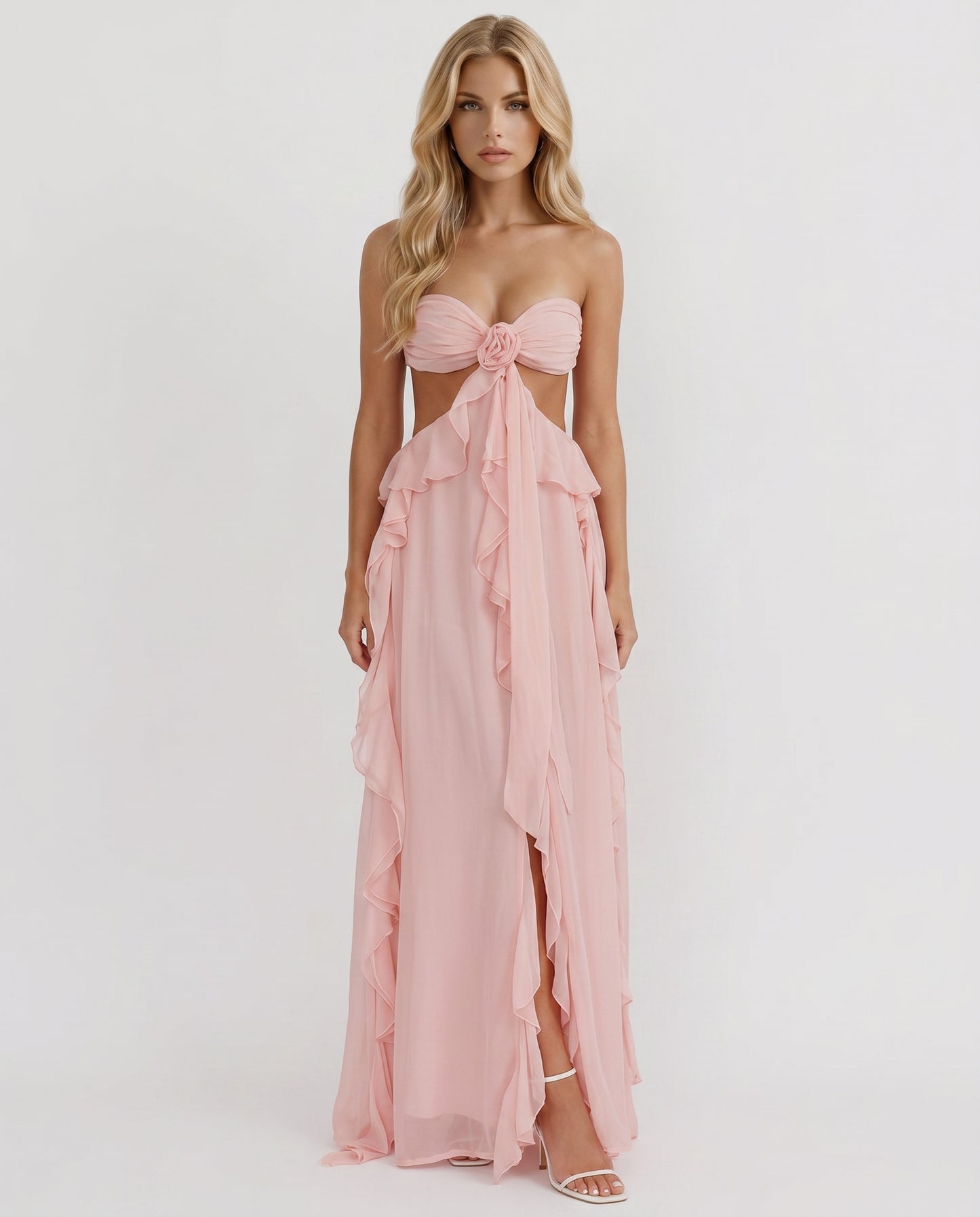 Roselyn Floral Ruffle Cutout Maxi Dress - Pink