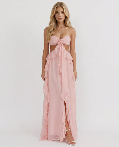 Roselyn Floral Ruffle Cutout Maxi Dress - Pink