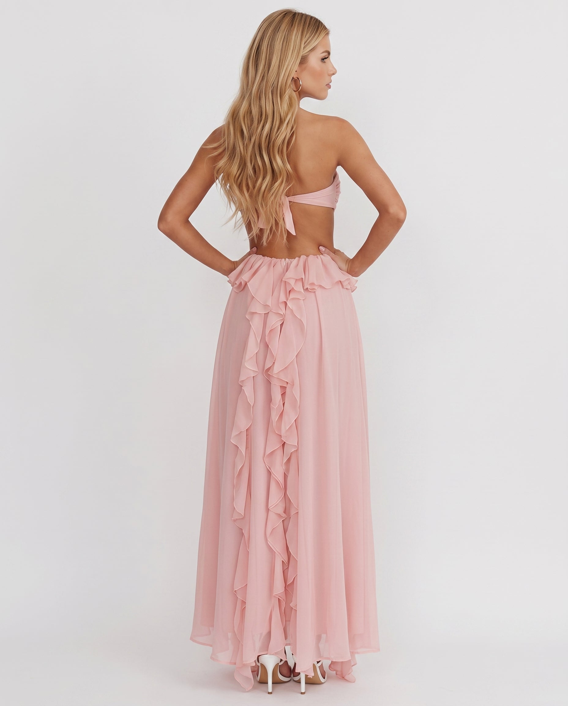 Roselyn Floral Ruffle Cutout Maxi Dress - Pink