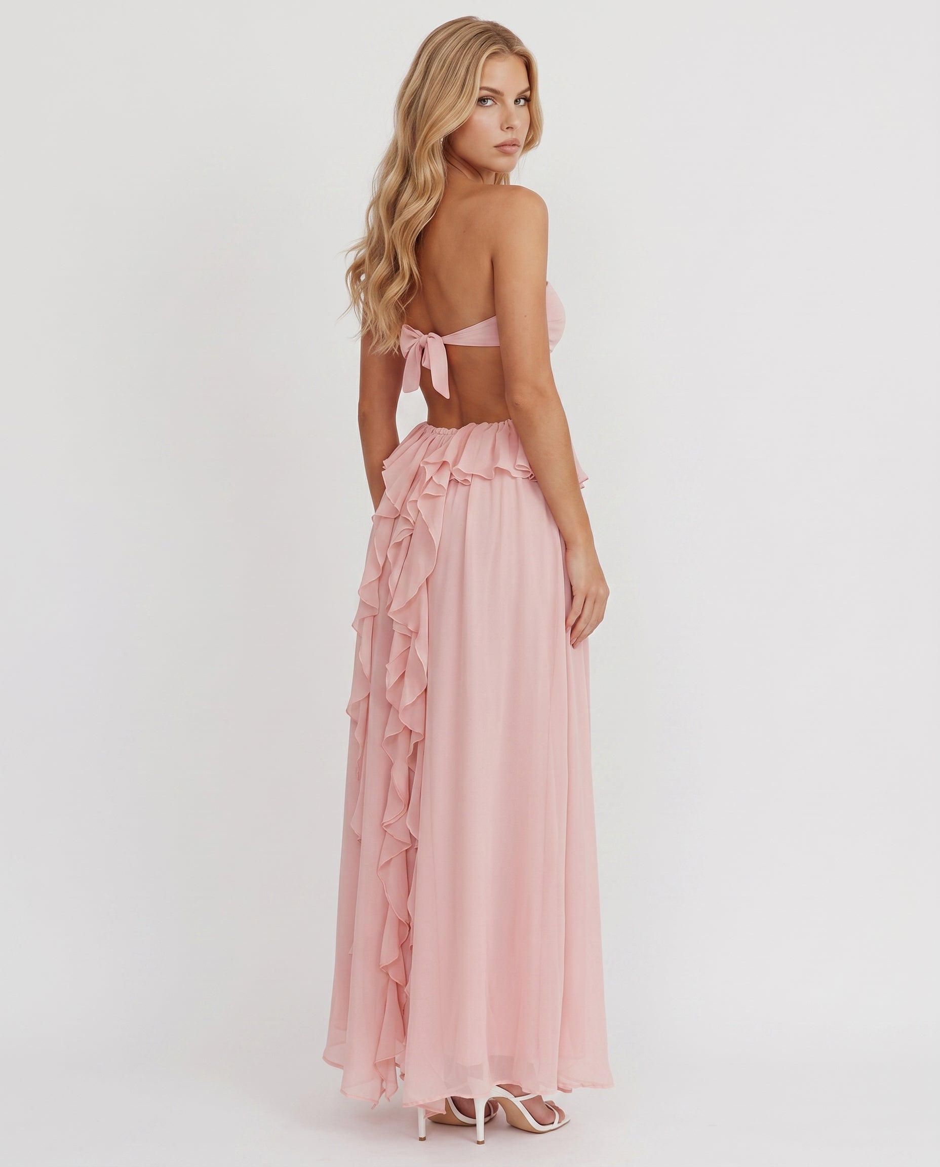 Roselyn Floral Ruffle Cutout Maxi Dress - Pink