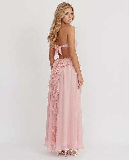Roselyn Floral Ruffle Cutout Maxi Dress - Pink