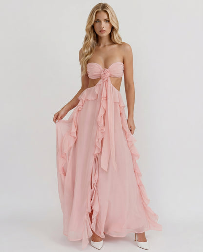 Roselyn Floral Ruffle Cutout Maxi Dress - Pink