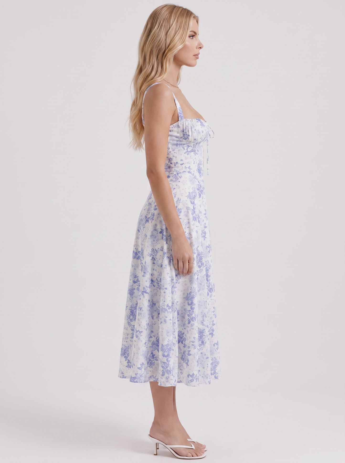 Sabine Toile Print Puff Sleeve Midi Dress - Light Blue