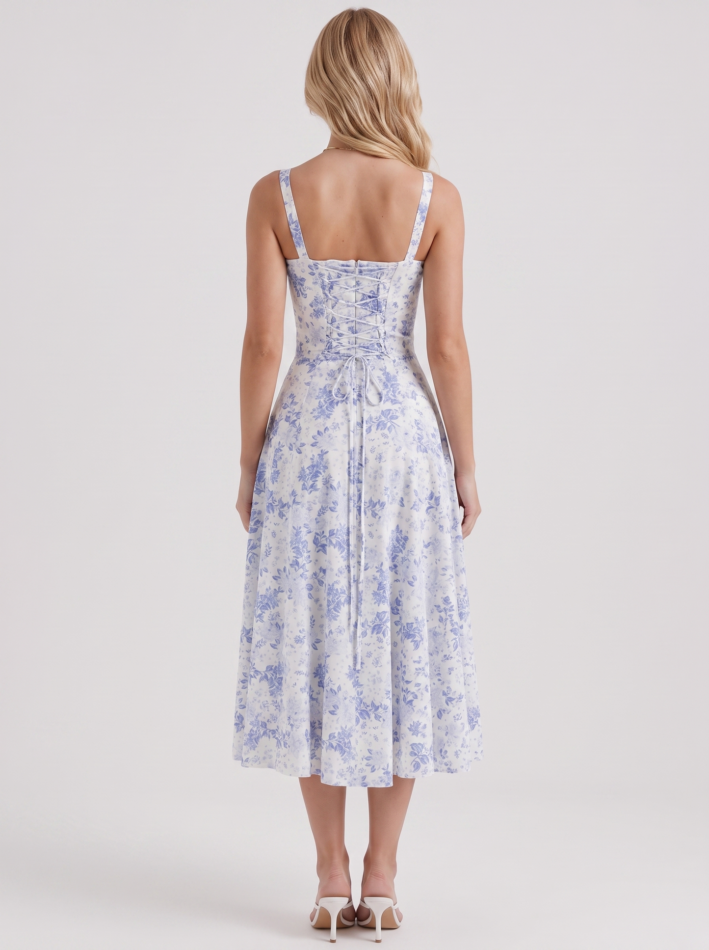 Sabine Toile Print Puff Sleeve Midi Dress - Light Blue