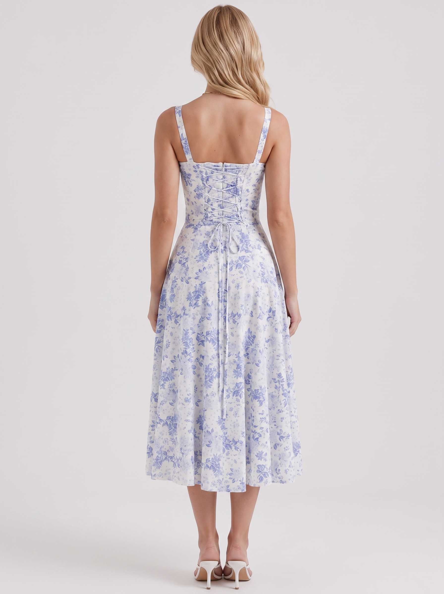 Sabine Toile Print Puff Sleeve Midi Dress - Light Blue