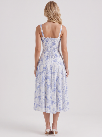 Sabine Toile Print Puff Sleeve Midi Dress - Light Blue