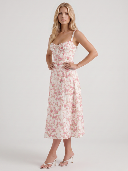 Sabine Toile Print Puff Sleeve Midi Dress - Light Pink