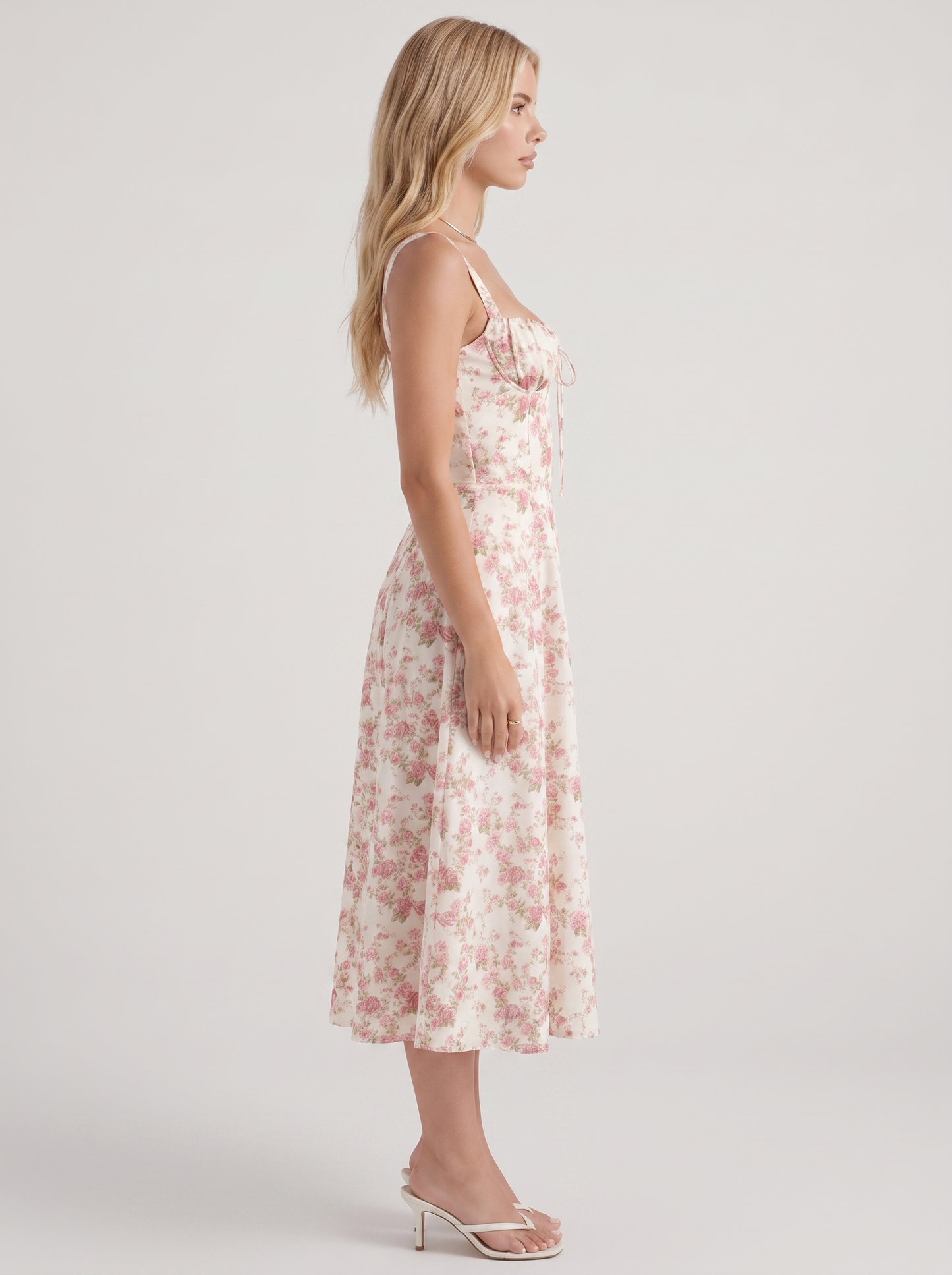 Sabine Toile Print Puff Sleeve Midi Dress - Light Pink