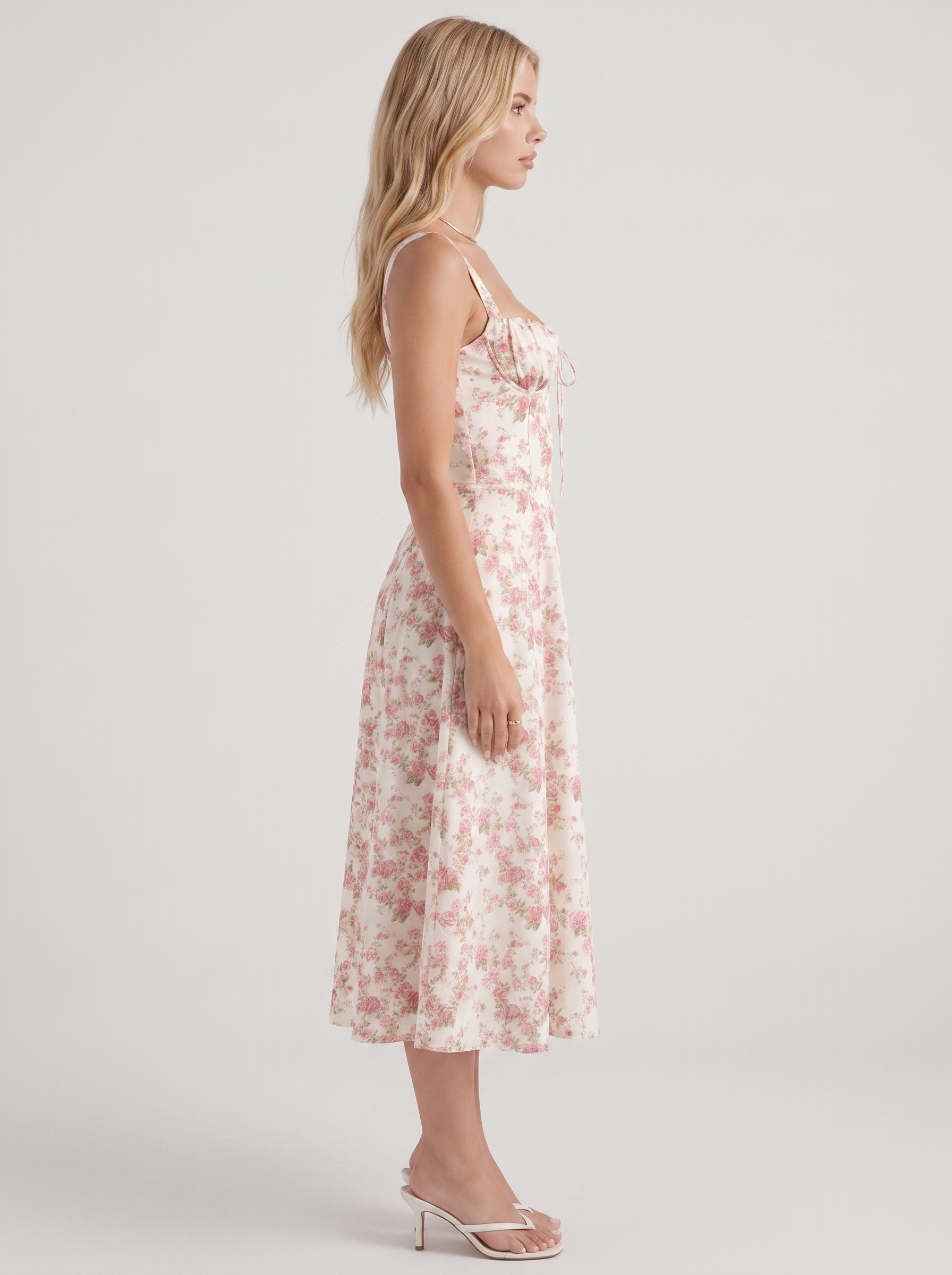 Sabine Toile Print Puff Sleeve Midi Dress - Light Pink