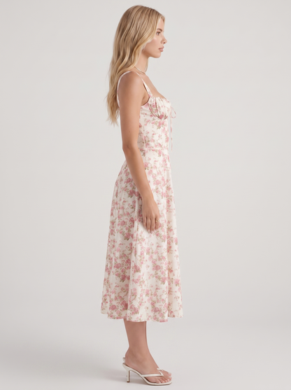 Sabine Toile Print Puff Sleeve Midi Dress - Light Pink