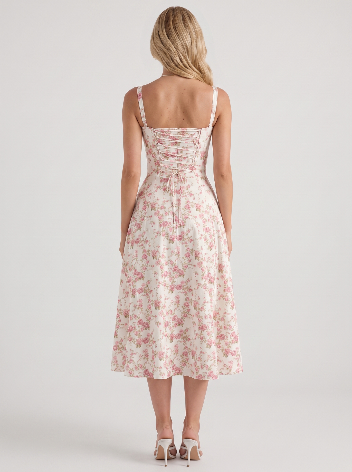 Sabine Toile Print Puff Sleeve Midi Dress - Light Pink