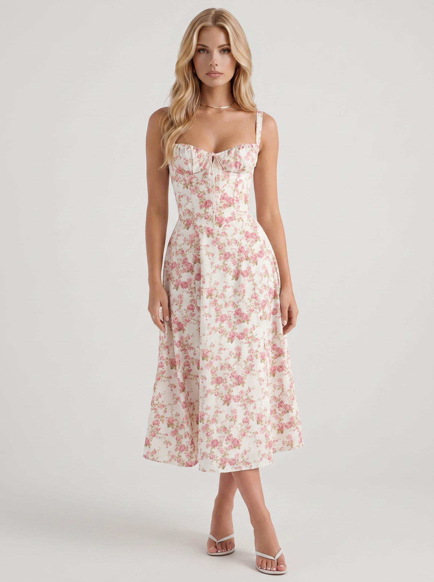 Sabine Toile Print Puff Sleeve Midi Dress - Light Pink