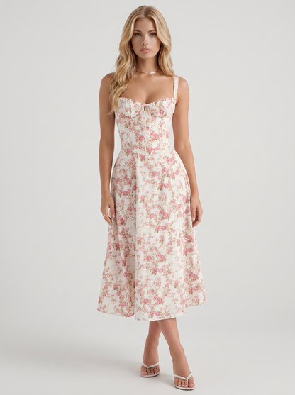 Sabine Toile Print Puff Sleeve Midi Dress - Light Pink