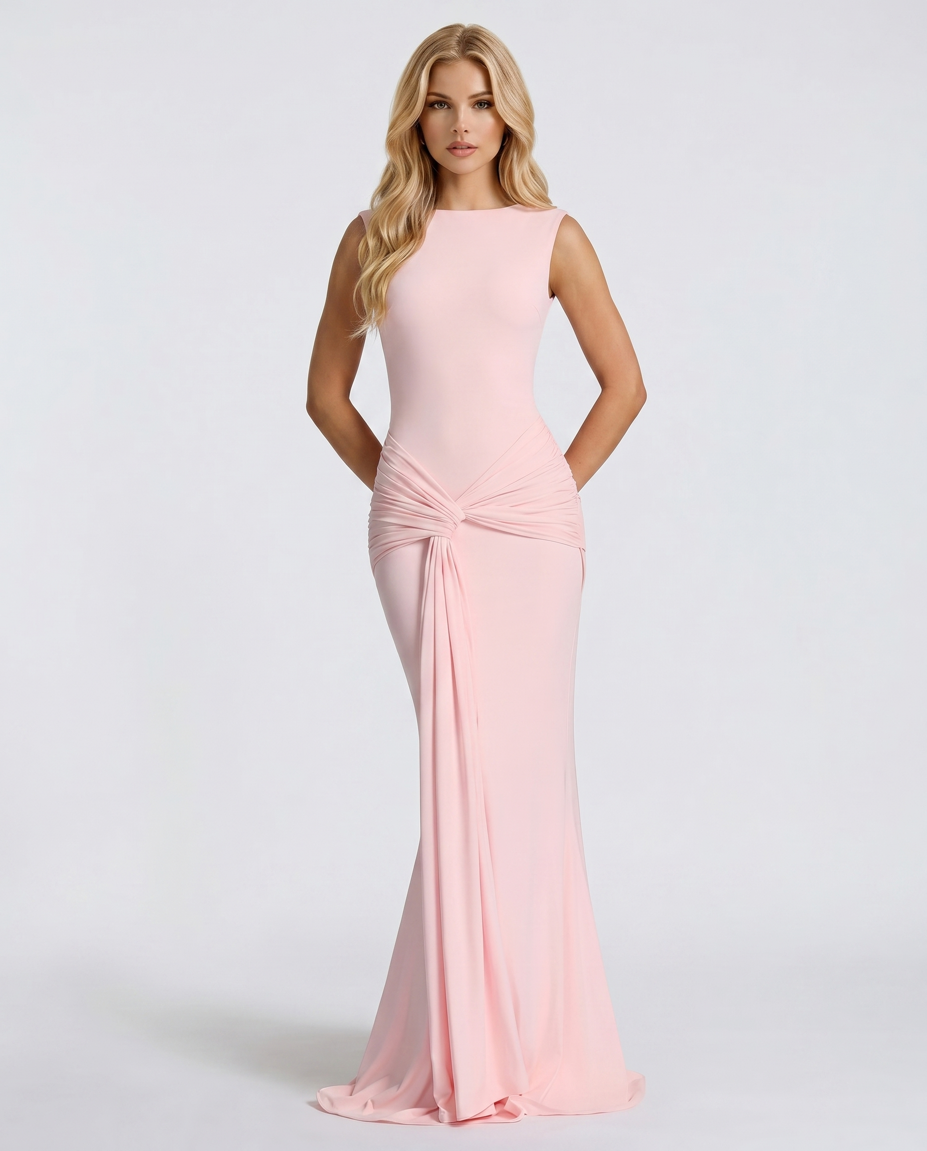 Sakura Twist Knot Bodycon Mermaid Maxi Dress - Pink