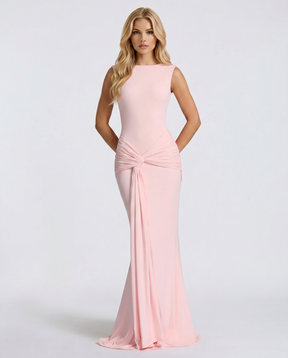 Sakura Twist Knot Bodycon Mermaid Maxi Dress - Pink