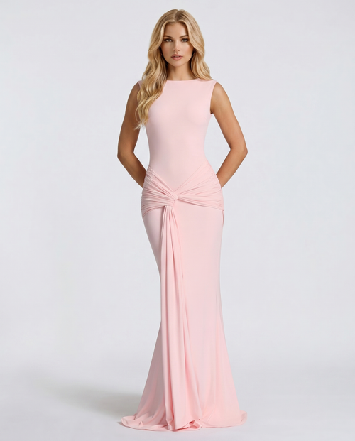 Sakura Twist Knot Bodycon Mermaid Maxi Dress - Pink