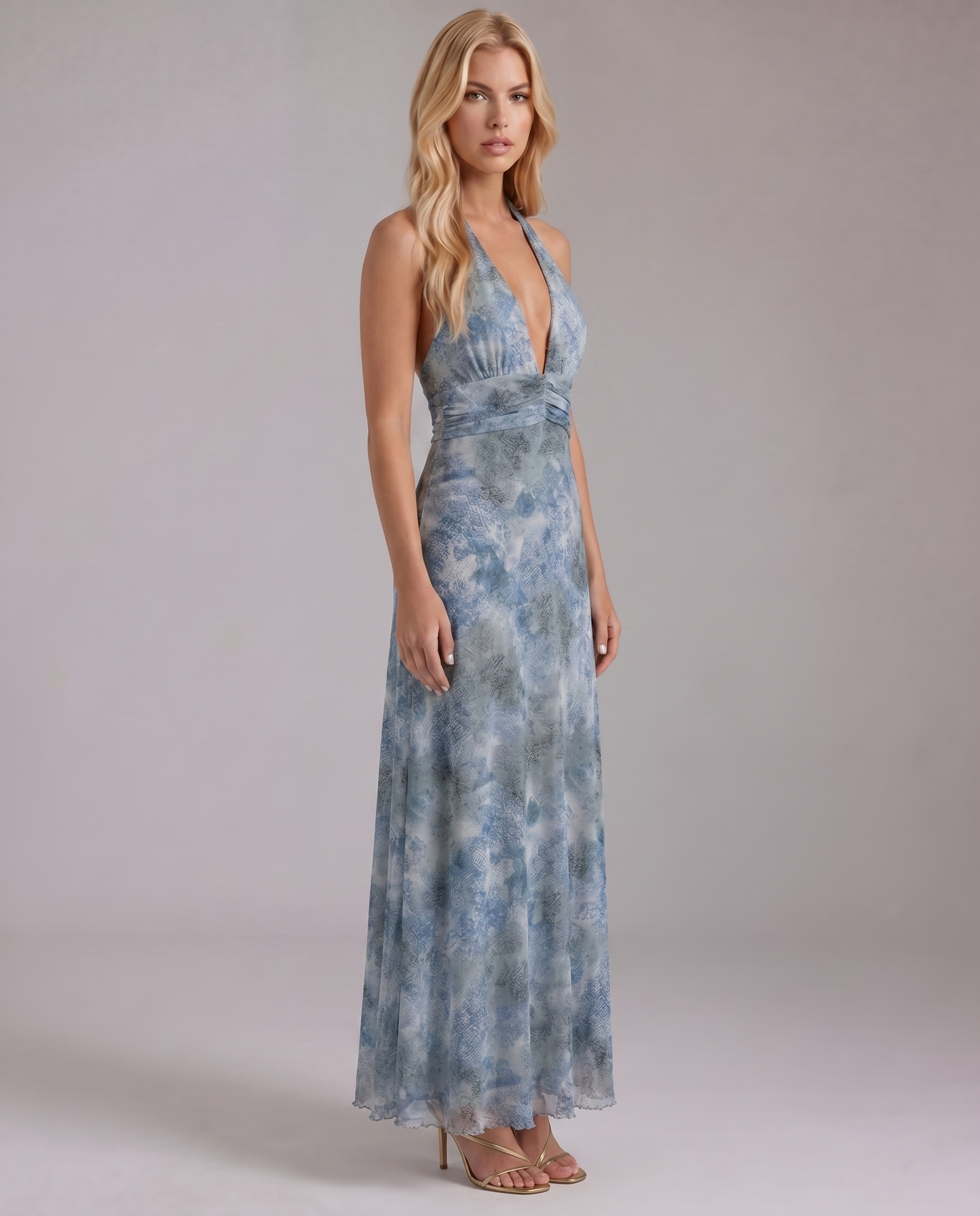 Sarah Plunge Maxi Dress - Blue