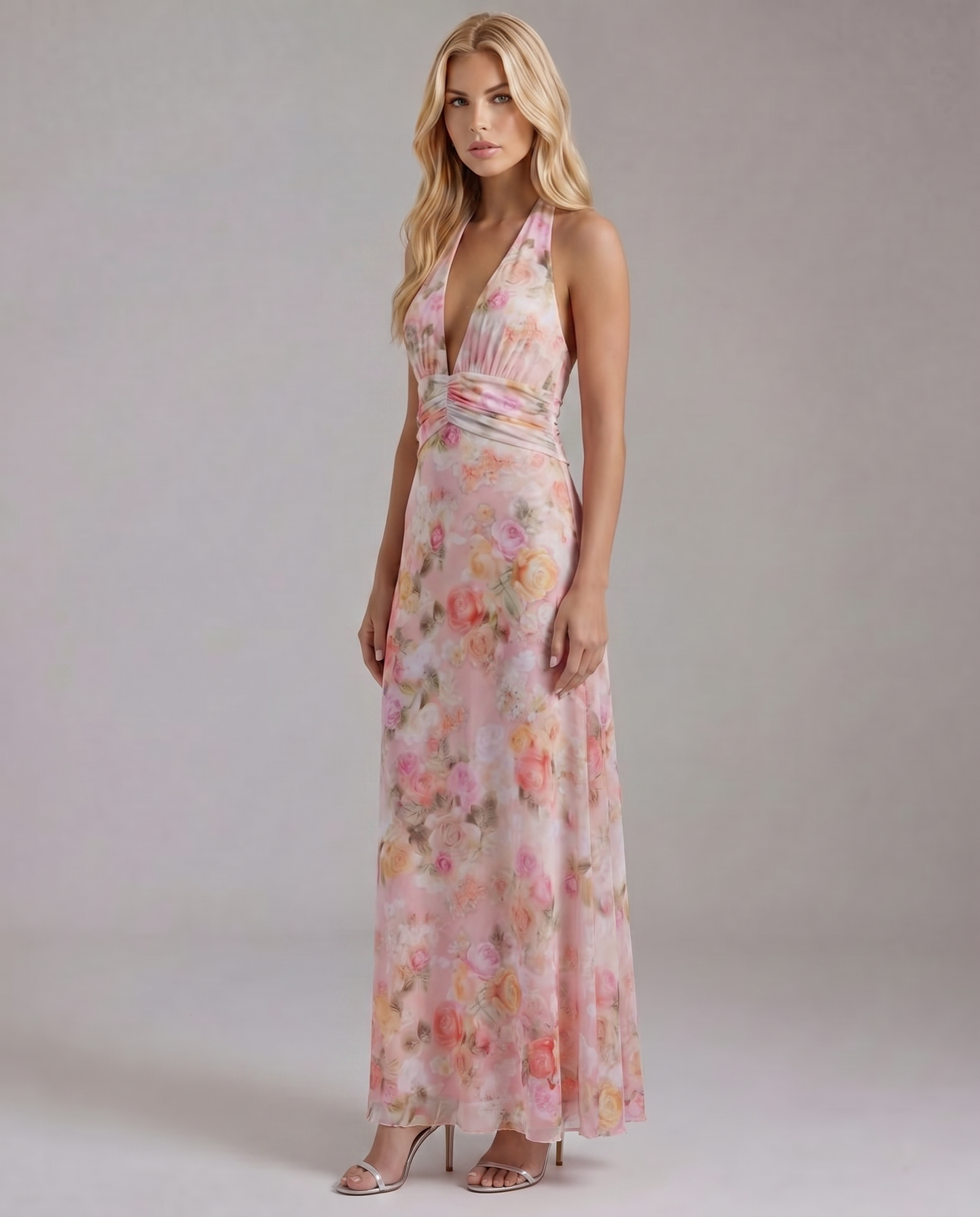 Sarah Plunge Maxi Dress - Pink