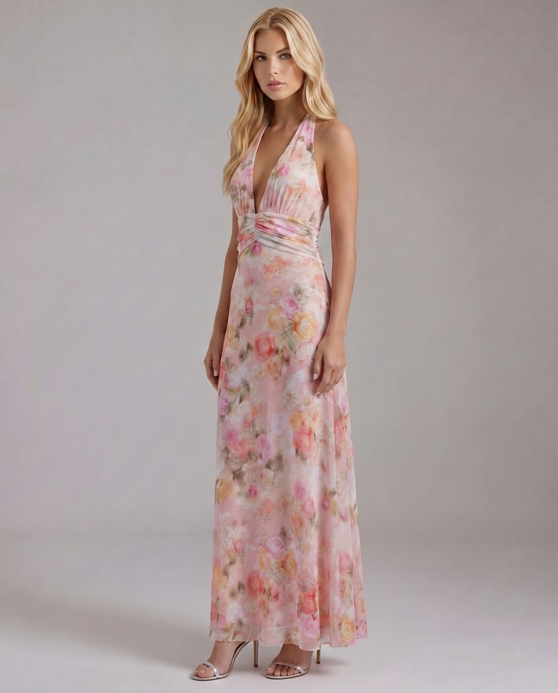 Sarah Plunge Maxi Dress - Pink
